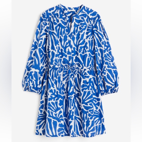 H&M Dresses Hm Linen Tiebelt Puff Sleeve Dress Poshmark